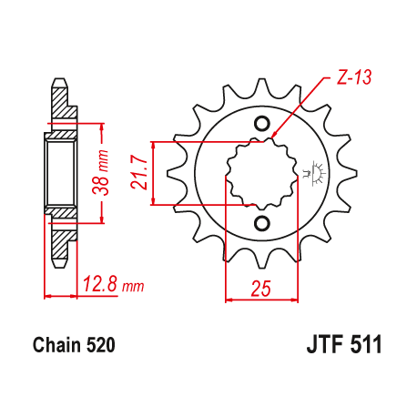 JT ZĘBATKA PRZEDNIA 511 15 Z GUMĄ KAWASAKI KLR 650 '90-'14 (JTF511.15RB) (ŁAŃC. 520)