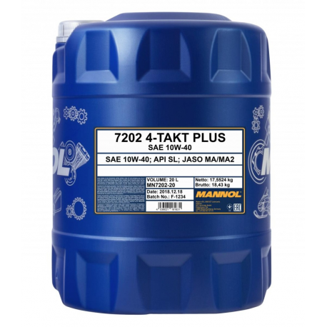 MANNOL OLEJ SILNIKOWY 4T PLUS 10W40 20L (API SL, JASO MA/MA2) SEMISYNTETYK (7202)
