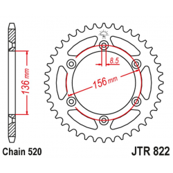 JT 2021/12 ZĘBATKA TYLNA 702 53 ALUMINIOWA RACELITE HUSQVARNA SM 610 (08-09), SUZUKI DR350 (90-03), RGV 250 (91-96) (70253JTA) (