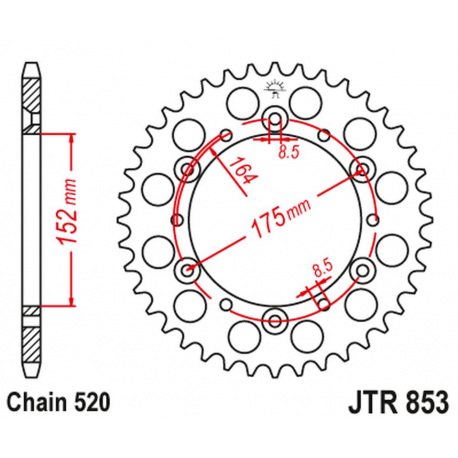 JT 2021/12 ZĘBATKA TYLNA 856 41 ALUMINIOWA RACELITE YAMAHA YZ/YZF '88-'98 (85641JTA) (ŁAŃC. 520) KOLOR CZARNY