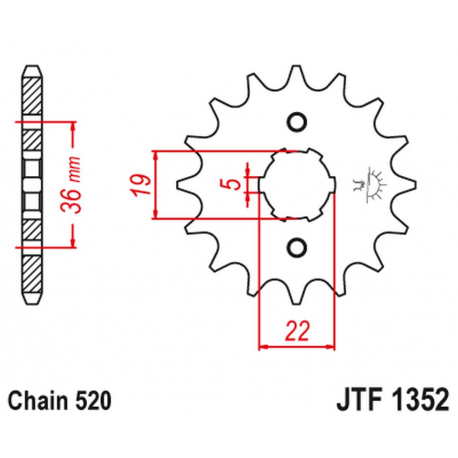 JT 2021/12 ZĘBATKA PRZEDNIA 337 14 HONDA TRX 250/300 '87-09', CR 250 '82-85', CR500 '84-85' (33714JT) (ŁAŃC. 520)