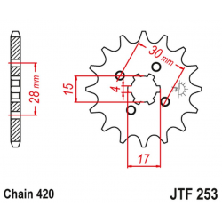JT, přední řetězové kolečko 255 16 Honda MTX/MBX/XR 80 (25516JT) (řetěz 420)