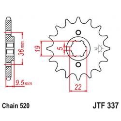 JT 2021/12 ZĘBATKA PRZEDNIA 337 12 HONDA TRX 250/300, CR 250 '82-'85, CR500 '84-'85 (33712JT) (ŁAŃC. 520)