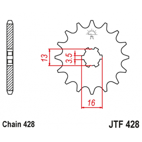 JT 2021/12 ZĘBATKA PRZEDNIA 428 14 SUZUKI DR-Z 50 '19-21', DR-Z 70 '08-18', DS/JR/RM/RG/GT/TS 80 '77-03' (42814JT) (ŁAŃC. 428)