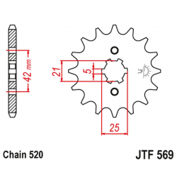 JT 2021/12 ZĘBATKA PRZEDNIA 569 11 YAMAHA YFM 125 GRIZZLY '04-'12, YZ 250 '77-'98, KAWASAKI KX 250 '87-'98 (56911JT) (ŁAŃC. 520)