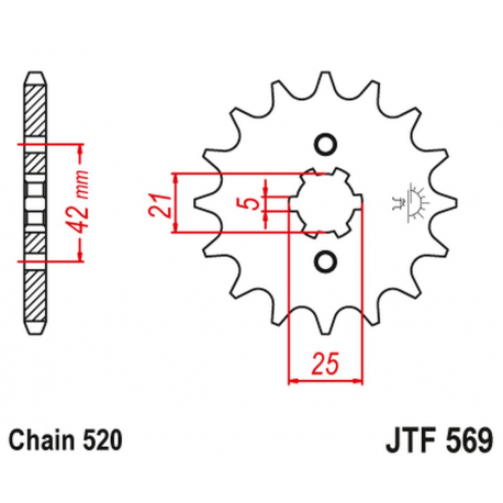JT 2021/12 ZĘBATKA PRZEDNIA 569 11 YAMAHA YFM 125 GRIZZLY '04-'12, YZ 250 '77-'98, KAWASAKI KX 250 '87-'98 (56911JT) (ŁAŃC. 520)