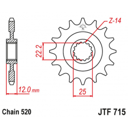 JT 2021/12 ZĘBATKA PRZEDNIA 2102 12 GAS GAS EC 125/200/250/300/400/450/515 '00-18' (210212JT) (ŁAŃC.520)