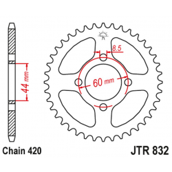JT, rozeta 832 49 Yamaha DT 50/TY 50 '78-81, DT 50R '97-98, DT 50MX '88-, (83249JT) (řetěz 420)