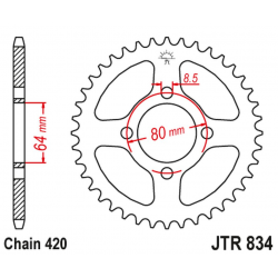 JT, rozeta 834 39 Yamaha FS1E '71-76, RX 80 '82, RS 100 '75-79 (83439JT) (řetěz 420)