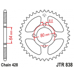 JT, rozeta 838 39 Yamaha RD 125 '74-76, CRYPTON 135X '06-13 (83839JT) (řetěz 428)