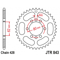 JT, rozeta 843 48 Yamaha DT 80LC '83-84, DT 125 LC (-1), SR 125 '80-'94 (-1) (84348JT) (řetěz 428)