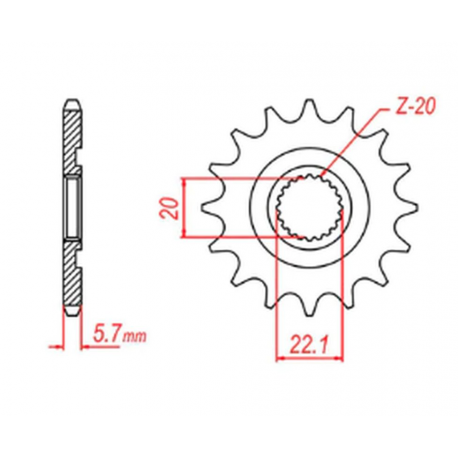MTX PARTS 2023/03 ZĘBATKA PRZEDNIA 2103 13 YAMAHA YZF 250 '01-'17, WR 250F '01-'17 (JTF1590.13) (ŁAŃC. 520)
