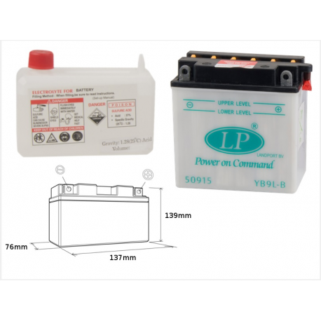 LANDPORT AKUMULATOR YB9L-B 12V 9AH 137X76X140 (12N9-3B) OBSŁUGOWY - ELEKTROLIT OSOBNO (4) UE2019/1148