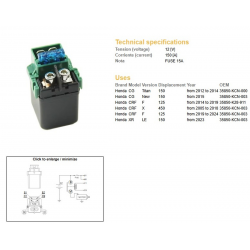 DZE, startovací relé, Honda CG 150 '12-'14 CRF 125 '14-'24 CRF 450X '05-'18 (OEM 35850-KCN-003)