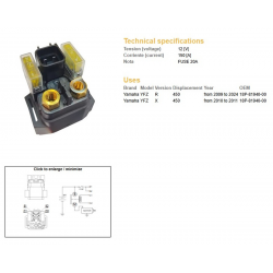 DZE, startovací relé, Yamaha YFZ 450R '09-'24 YFZ 450X '10-'11 (12V/150A)