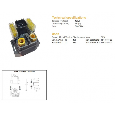DZE PRZEKAŹNIK ROZRUSZNIKA YAMAHA YFZ 450R '09-'24 YFZ 450X '10-'11 (12V/150A)