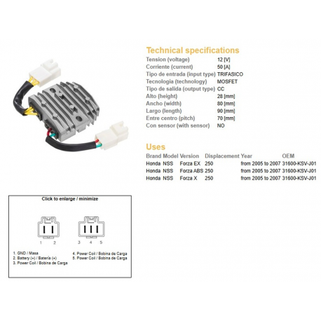 DZE REGULATOR NAPIĘCIA HONDA NSS 250 FORZA '05-'07 (OEM 31600-KSV-J01) MOSFET (50A)