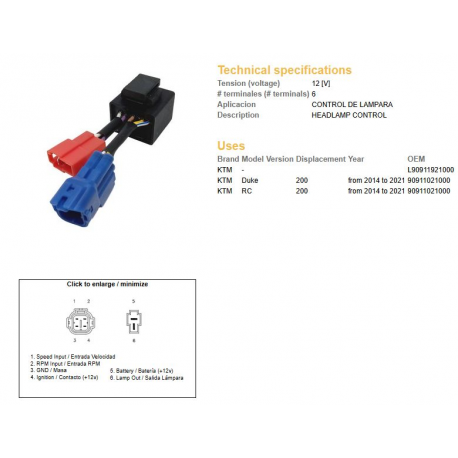 DZE PRZEKAŹNIK KTM 200 DUKE '14-'21 RC 200 '14-'21
