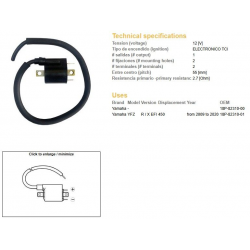 DZE, zapalovací cívka, Yamaha YFZ 450R '09-'20 (OEM 18P-82310-00)
