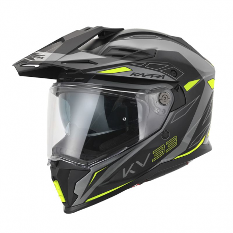 KAPPA 2024/12 KASK KV33 GRAPHIC WIZZARD ENDURO DUAL OFF ROAD Z SZYBĄ I BLENDĄ KOLOR CZARNY SZARY ŻÓŁTY FLUO MATT ROZMIAR 56 / S