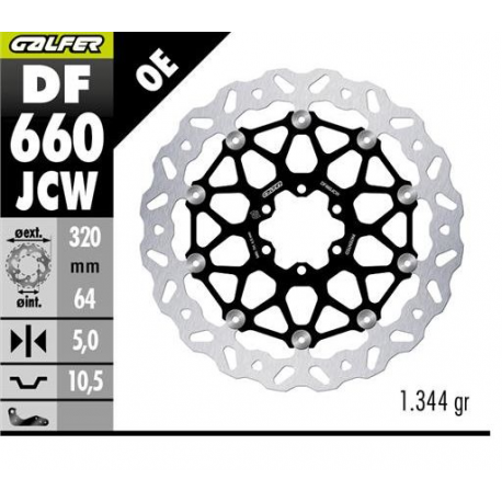 GALFER TARCZA HAMULCOWA PRZÓD APRILIA BENELLI BIMOTA CAGIVA DUCATI KTM, MOTO GUZZI YAMAHA (320X64X5) (WAVE FLOATING)