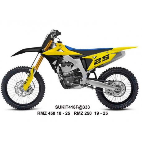 UFO 2025/04 KOMPLET PLASTIKÓW (FULL KIT) Z OSŁONAMI TELESKOPÓW (AMORTYZATORÓW) SUZUKI RMZ 250 '19-'25, RMZ 450 '18-'25 KOLOR ŻÓŁ