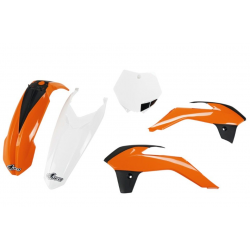 UFO 2025/11 KOMPLET PLASTIKÓW KTM SX 85 '13-'17 (KT04040127, KT04045047, KT04042999, KT04041047) KOLOR OEM POMARAŃCZOWY / BIAŁY
