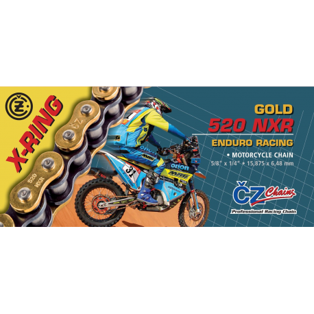 CZ 2025/12 ŁAŃCUCH NAPĘDOWY 520 NXR (108 OGNIW) ACTIVE RING (X-RING) ZŁOTY ENDURO RACING DO 600 CCM (WĄSKI 15,875 X 6,48MM) (35,