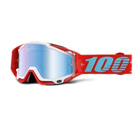 100%, MX brýle Racecraft KEPLER, barva červená/bílá, modré zrcadlové sklo