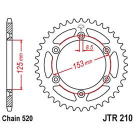 JT, duralová rozeta Racelite 289 53, Honda CR/CRF '83-'20 (28953JTA) (řetěz 520) červená barva