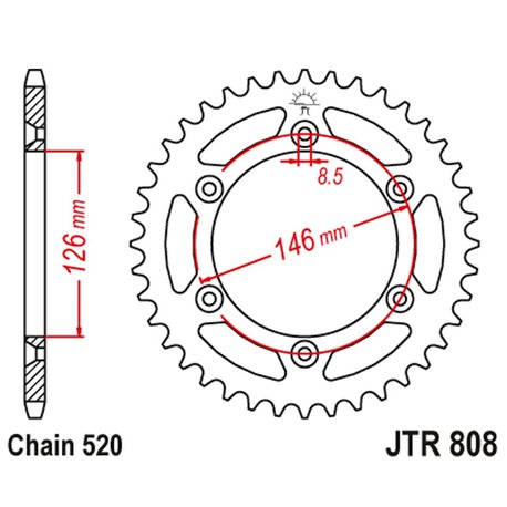 JT, rozeta 808 50, duralová Racelite, Suzuki RM/RMZ DR/DRZ (80850JTA) (řetěz520) černá barva