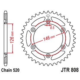 JT, duralová rozeta Racelite 808 48, Suzuki RM/RMZ DR/DRZ (80848JTA) (řetěz 520) černá barva