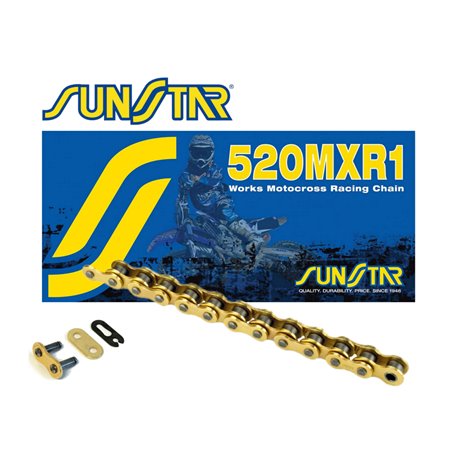 Sunstar, řetěz 520MXR1-114G motocross do 500 ccm, zlatá barva (39,9KN) (520ERT3) rozpojený + spojka