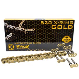 ProX, řetěz X-RING GOLD 520/120 článků zlatá barva (spojka řetězu v sadě) (37,8KN)