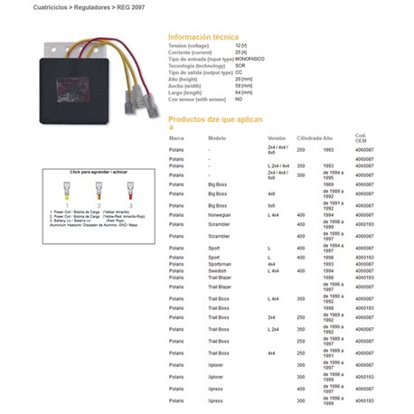 DZE, regulátor napětí, Polaris 250/300/350/400 (OEM-4060087,4060193) (ESR952)