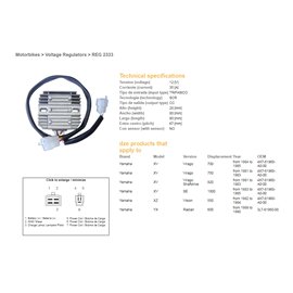 DZE, regulátor napětí, Yamaha XV 750/920 '81-'83, XV 1000 '83-'85, TR1, XZ 550 (ESR390, RGU-212)