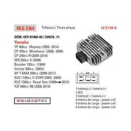 DZE, regulátor napětí, Yamaha XVS 1100 '03-'08, R6 '06-'10, XVZ1300 '99-'08 (OEM-4XY-81960-00) (ESR135)