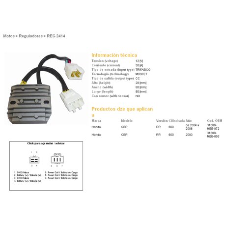 DZE, regulátor napětí, Honda CBR600 RR 03-06 MOSFET (50A) (31600-MEE-872, 31600-MEE-003) (ESR430 ESR436)