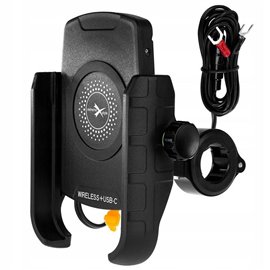 Biketec, držák telefonu s indukční nabíječkou USB-C, QUICK CHARGE, montáž na řidítka, TYP: R9W-M