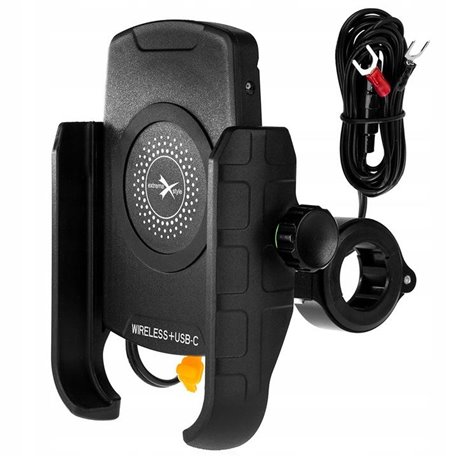 Biketec, držák telefonu s indukční nabíječkou USB-C, QUICK CHARGE, montáž na řidítka, TYP: R9W-M