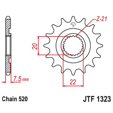 JT, přední řetězové kolečko 2120 12 Honda CR 125R '04-'07, CRF 250R/X '04-'17 (212012JT) (řetěz 520)