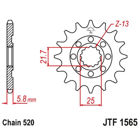 JT, přední řetězové kolečko 2141 13 Kawasaki KXF 450 '06-20' KLX 450 '08-20' (214113JT) (řetěz 520)