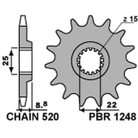 PBR, přední řetězové kolečko 1248 15 18NC KTM SX/EXC 125/150 '88-'19 samočistící (JTF1901.15SC) (řetěz 520)