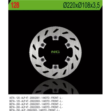 NG, přední brzdový kotouč, Beta 125/200/250 ALP '00-'03 (220X108X3,5) (6X6,5mm)