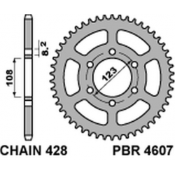 PBR, rozeta 4607 49 C45 Derbi GPR 125 4T 09-13 (řetěz 428)