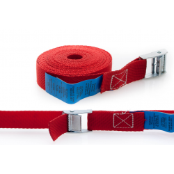 PAS TRANSPORTOWY 25MM/4MB Z KLAMRĄ SAMOZACISKOWĄ KOLOR CZERWONY (HOMOLOGACJA)