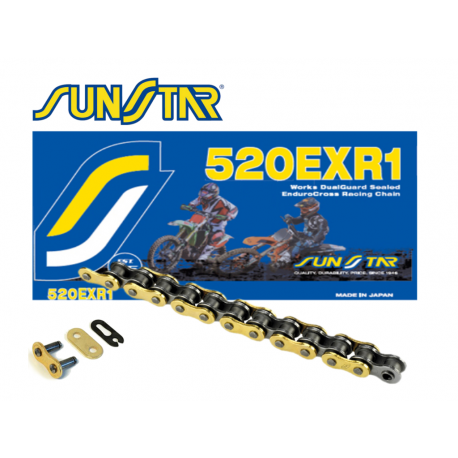 SUNSTAR ŁAŃCUCH 520EXR1-108G ENDURO DO 450 CCM (DG RING) KOLOR ZŁOTY (520VT2) OTWARTY + ZAPINKA (520EXR1108G)