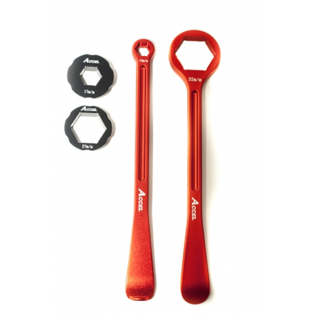 ACCEL 2020 NOWY TOWAR KOMPLET ŁYŻEK DO OPON (23+24CM) ALU7075 KUTE Z KLUCZAMI 10,13,17,27,32 MM KOLOR POMARAŃCZOWY