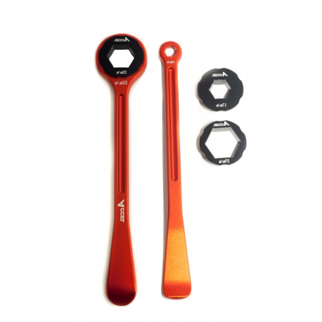 ACCEL 2020 NOWY TOWAR KOMPLET ŁYŻEK DO OPON (23+24CM) ALU7075 KUTE Z KLUCZAMI 10,13,17,22,27,32 MM KOLOR POMARAŃCZOWY