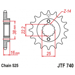 JT ZĘBATKA PRZEDNIA 2050 15 Z GUMĄ DUCATI 796/916/944/996 (JTF740.15RB) (ŁAŃC. 525)